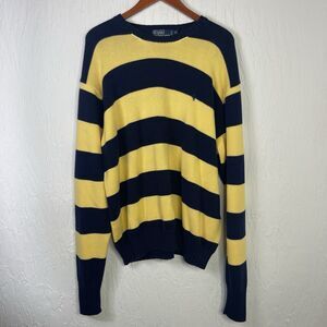Vintage Y2K Yellow Navy RR Polo Ralph Lauren Striped Knit Crewneck Sweater 2XL T